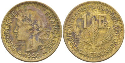 Французский Камерун 1 франк 1926 (а), монетный двор Париж KM 2 алюминиевая бронза 4681-1054