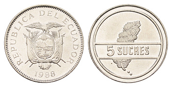 Эквадор 5 сукре 1988 KM 91.1 сталь плакированная никелем UNC 4698-636