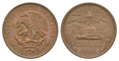 Мексика 20 сентаво 1956 Mo KM 440 бронза 4637-553