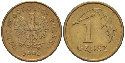 ПОЛЬША 1 ГРОШ 1992 MW KM 276 латунь 214-752