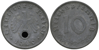 Германия 10 рейхспфеннигов 1940 B KM 101, J. 371 цинк    3459-552