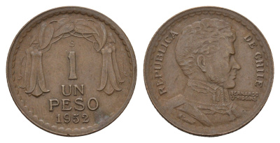 Чили 1 песо 1952 KM 179 медь 4119-1143