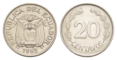 Эквадор 20 сентаво 1962 KM 77.1c сталь плакированная никелем 4640-1227