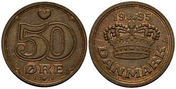 Дания 50 эре 1995 Маргрете II (1972- ) KM 866.2 бронза 4176-551