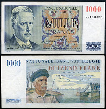 Бельгия 1000 франков 1950 Альберт I (1875-1934), Хендрик Герарт Pick 131 a (1)  бумага   451-710-2