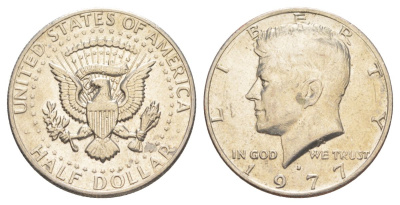 США 1/2 доллара (50 центов) 1977 D, Джон Кеннеди KM A202b медь плакированная медно-никелем aUNC 4536-1141
