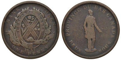 Канада, Квебек 1 пенс 1837 токен Breton 521 медь 00-00
