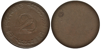 ФРГ 2 ПФЕННИГА 1962 D ДВОЙНОЙ УДАР ПОВОРОТ НА 90 ГРАДУСОВ ОДНОСТОРОННИЙ НЕПРОЧЕКАН KM 106, J.381 бронза 413-4744