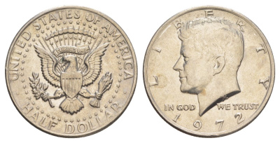 США 1/2 доллара (50 центов) 1972 Джон Кеннеди KM 202b медь плакированная медно-никелем aUNC 4149-935