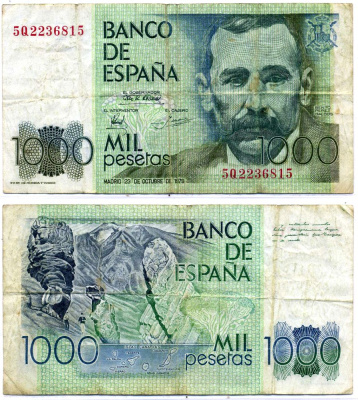 Испания 1000 Песет 1979 Бенито Перес Гальдос, Канарские острова Pick 158 бумага 8564-23-3-1