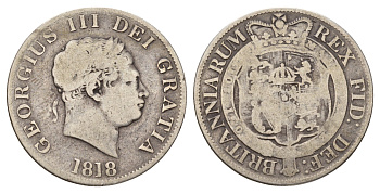 Великобритания 1/2 кроны 1818 Георг III (1760-1820) KM 672, Spink 3789 серебро 443-1541