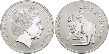 Австралия 1 доллар 1999 пара кенгуру KM 398 серебро  UNC  1078-2-62