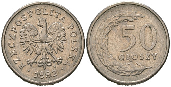 Польша 50 грошей 1992 MW Y 281 медно-никель 4621-326