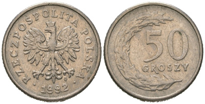 Польша 50 грошей 1992 MW Y 281 медно-никель 4621-326