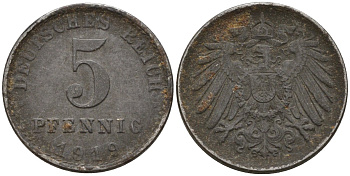Германия 5 пфеннигов 1919 KM 19, J. 297 железо 4151-618