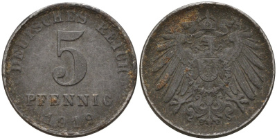 Германия 5 пфеннигов 1919 KM 19, J. 297 железо 4151-618