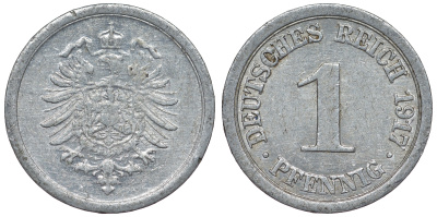 Германия 1 пфенниг 1917 A KM 24, J. 300, Weege 2 алюминий 4118-954