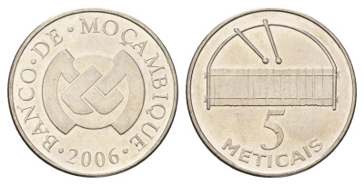 Мозамбик 5 метикалов 2006 KM 139 сталь плакированная никелем UNC 216-326