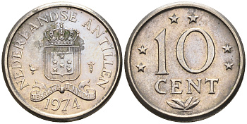 Нидерландские Антилы 10 центов 1974 Юлиана (1948-1980) KM 10 никель 4169-341