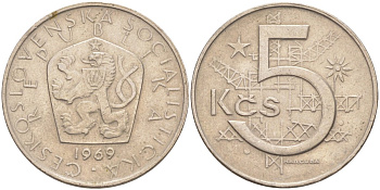 чехословакия 5 крон 1969 KM 60 медно-никель 216-212