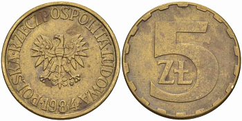 Польша 5 злотых 1984 MW KM 81.1, Parchimowicz 221i латунь 60-1357