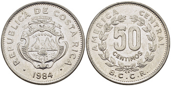 КОСТА-РИКА 50 СЕНТИМО 1984 В.С.С.R. KM 209.2 нержавеющая сталь 66-944
