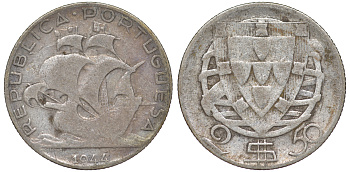 ПОРТУГАЛИЯ 2,50 ЭСКУДО 1944 KM 590 серебро 4178-214