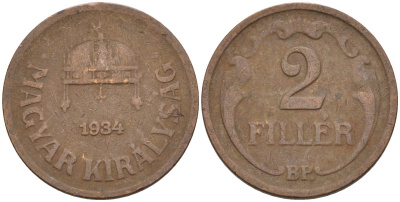 Венгрия 2 филлера 1934 BP KM 506 бронза 4115-1137