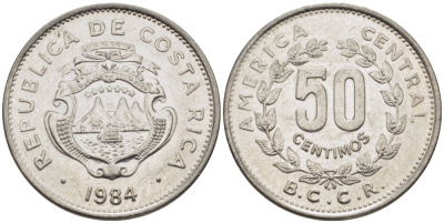 КОСТА-РИКА 50 СЕНТИМО 1984 В.С.С.R. KM 209.2 нержавеющая сталь 66-944