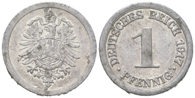 Германия 1 пфенниг 1917 A KM 24, J. 300, Weege 2 алюминий 201-1212