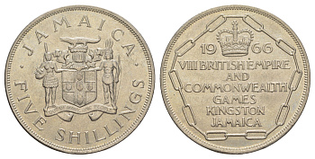 Ямайка 5 шиллингов 1966 VIII Игры Содружества KM 40 медно-никель UNC 4368-732