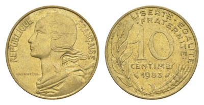 Франция 10 сантимов 1983 тип Morlon KM 929, Le Franc 144.23 алюминиевая бронза aUNC 4630-359