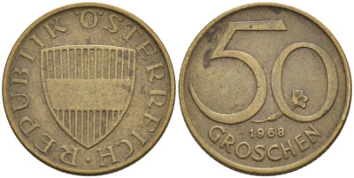 АВСТРИЯ 50 ГРОШЕЙ 1968 КМ 2885 алюминиевая бронза 4573-247
