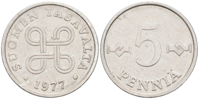 ФИНЛЯНДИЯ 5 ПЕННИ 1977 KM 45а алюминий 192-1221