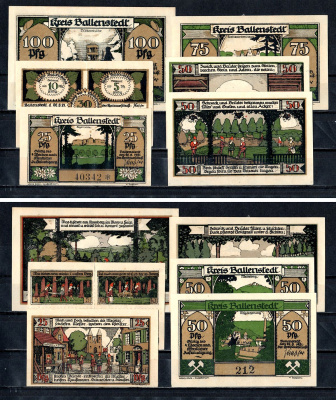 Балленштедт (Анхальт) полный набор из 6 нотгельдов (25, 30, 50, 75 и 100 (1 марка) пфеннигов) 1921 Mehl Grabowski 60.1a бумага UNC (пресс) 7556-47-2-2