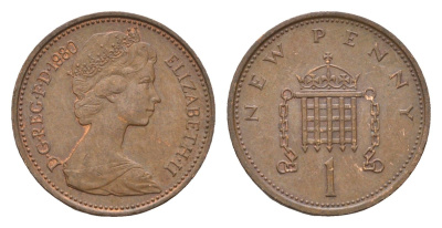Великобритания 1 пенни 1980 Елизавета II (1952-2022) KM 915, Spink 4237 (B1) бронза 4674-428