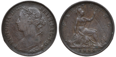 Великобритания 1 фартинг 1884 Виктория (1837-1901) KM 753 Spink 3958 бронза 4609-1026