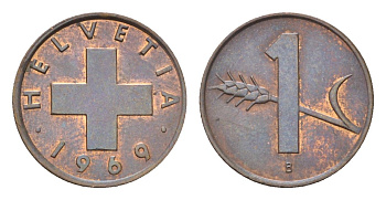 Швейцария 1 раппен 1969 B KM 46 бронза 4708-253