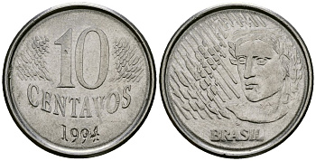 Бразилия 10 сентаво 1994 голова свободы KM 633 нержавеющая сталь 4167-252