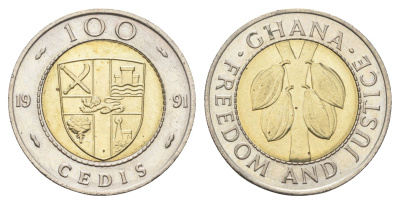 Гана 100 седи 1991 какао KM 32 биметалл UNC 4666-614