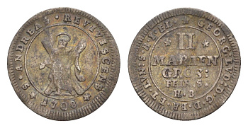 Брауншвейг-Каленберг-Ганновер 2 мариенгроша 1708 HB, Георг I (1698-1727), из коллекции Ричарда Б. Смита Welter 2201, KM 52 серебро 1525-831