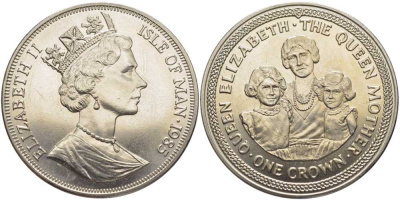 остров Мэн 1 крона 1985 Королева Елизавета (королева-мать), с дочерями KM 220 медно-никель UNC 107-812