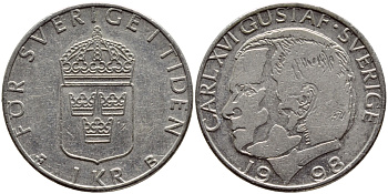 Швеция 1 крона 1998 Карл XVI Густав (1973- ) KM 852a медно-никель 4610-632