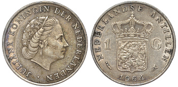 Нидерландские Антилы 1 гульден 1964 Юлиана (1948-1980) KM 2 серебро 36-1046