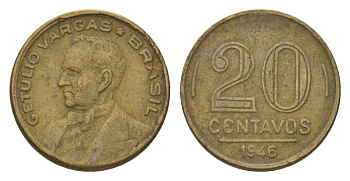 Бразилия 20 сентаво 1946 Жетулиу Варгас KM 556a алюминиевая бронза 4625-943