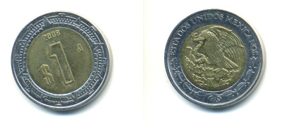 Мексика 1 песо 2008 KM 603 биметалл 176-1256