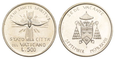 Ватикан 500 лир 1978 вакантный престол (Sede Wacante) KM 141 серебро BU 1520-242