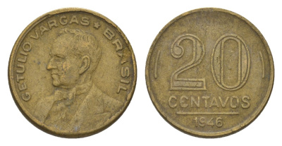 Бразилия 20 сентаво 1946 Жетулиу Варгас KM 556a алюминиевая бронза 4625-943
