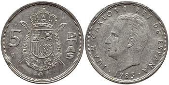Испания 5 песет 1983 Хуан Карлос I (1975-2014) KM 823 медно-никель 4398-732