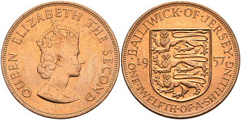 Джерси 1/12 шиллинга 1957 Елизавета II (1952-2022) KM 21 бронза aUNC 4367-335